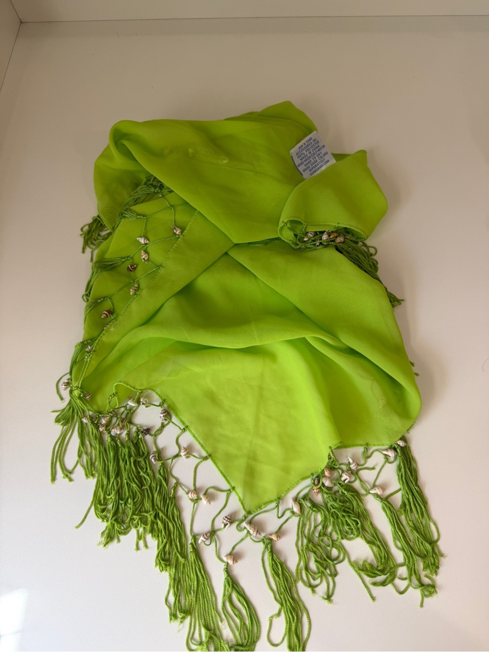 Lime Green Fringe Triangle Sarong - Picture 2 of 6